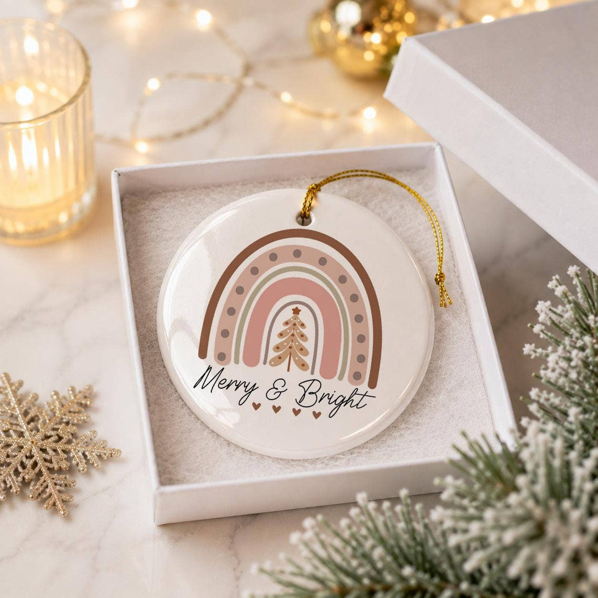 Merry & Bright Ceramic Rainbow Christmas Ornament