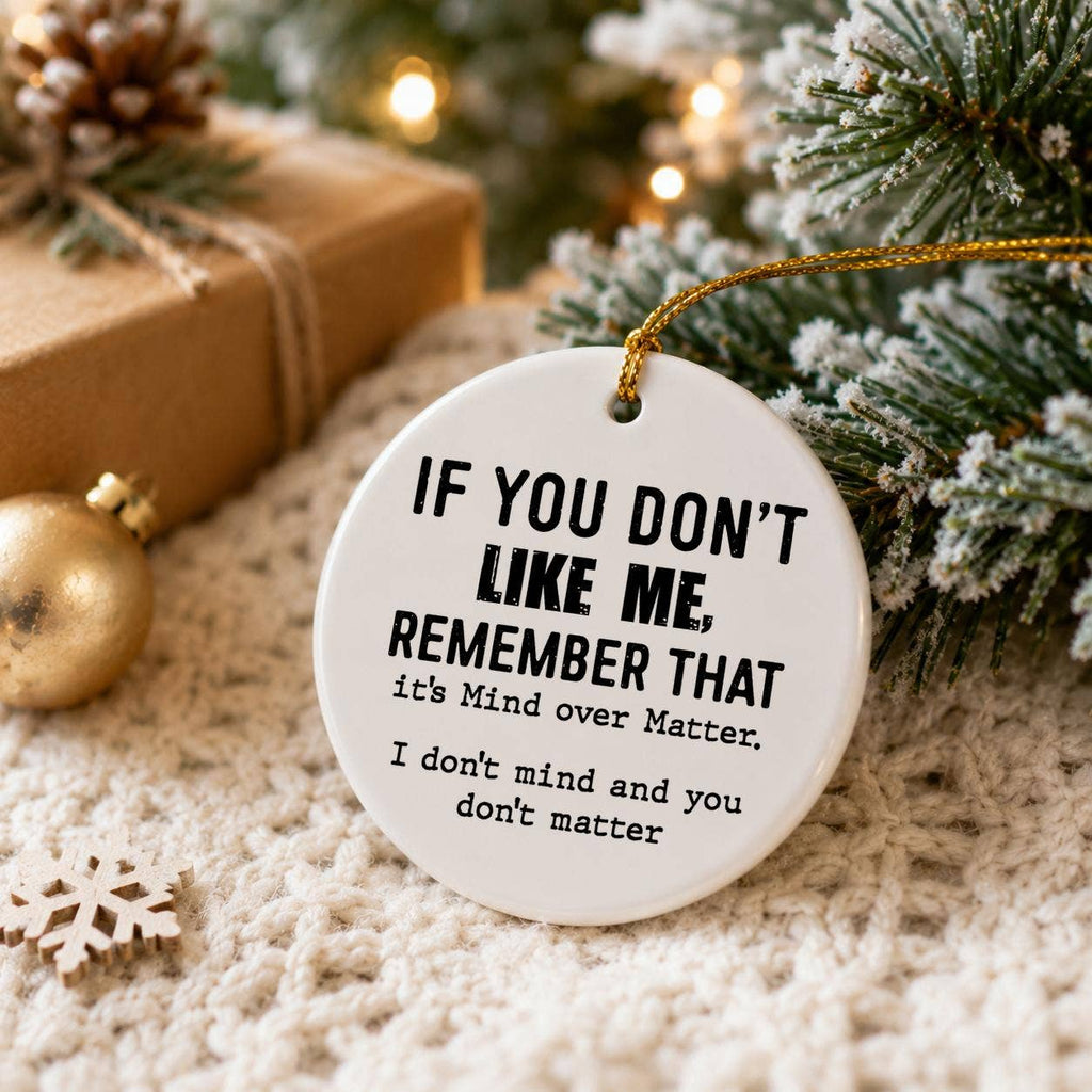 Cheeky 'Mind Over Matter' White Ceramic Holiday Ornament