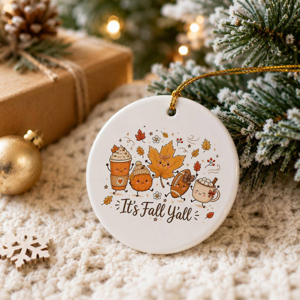 Ceramic 'It's Fall Y'all' Autumn Ornament with Gift Box