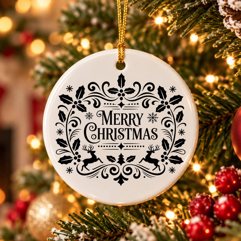 Merry Christmas Ceramic Ornament with Gift Box