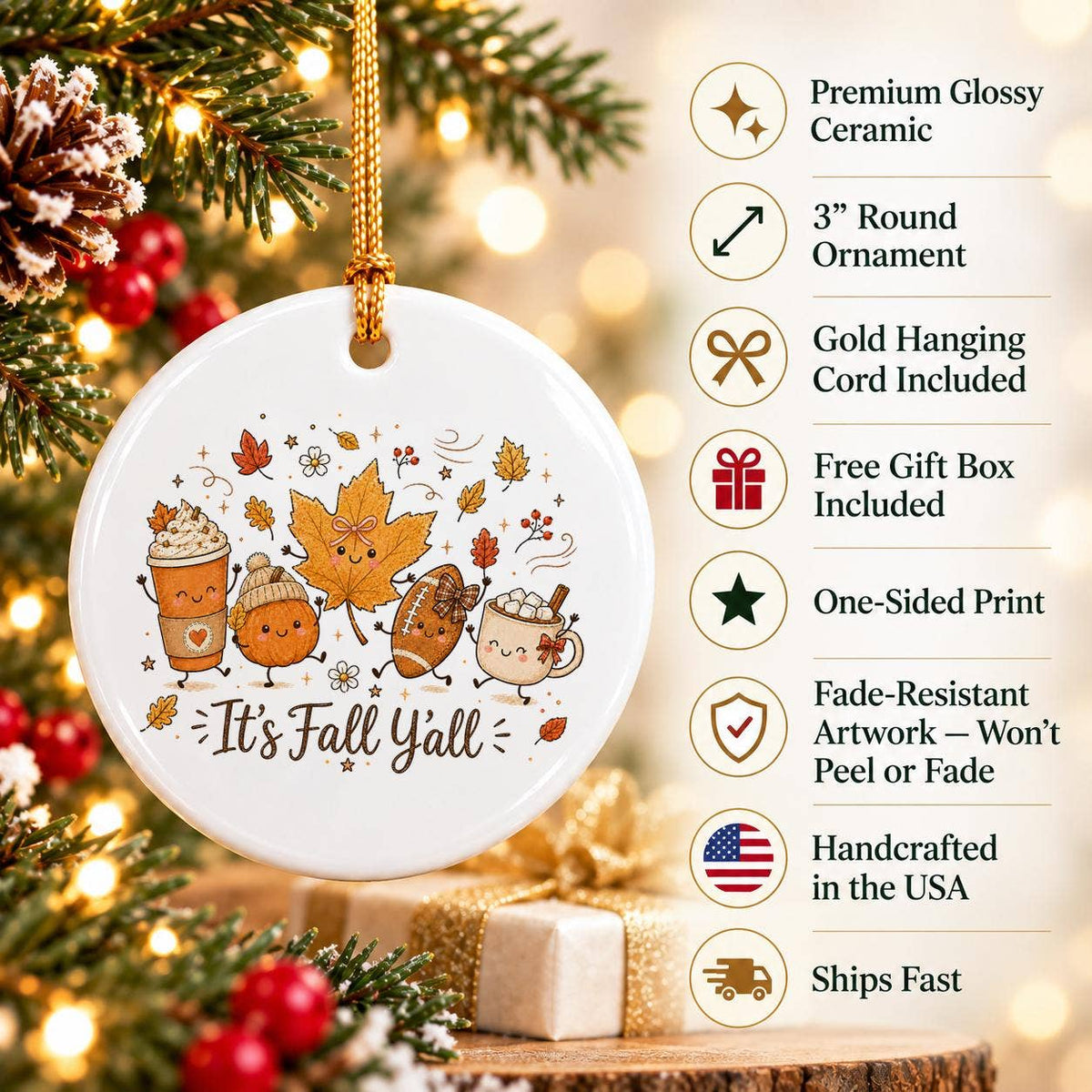 Ceramic 'It's Fall Y'all' Autumn Ornament with Gift Box