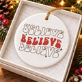 Believe Christmas Ceramic Ornament with Gift Box & Ribbon