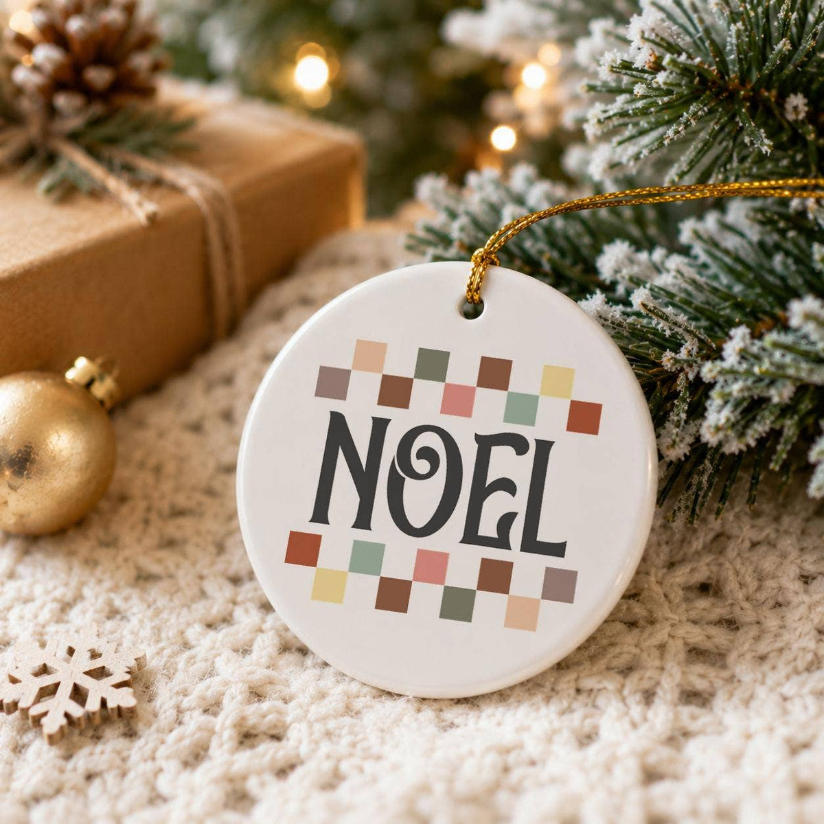 Noel Ceramic Ornament with Gift Box Christmas Decor