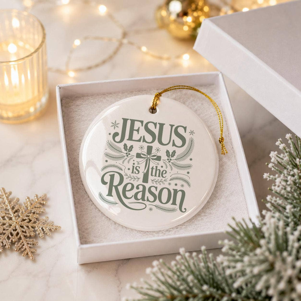 Jesus is the Reason Ceramic Ornament with Pine Motifs