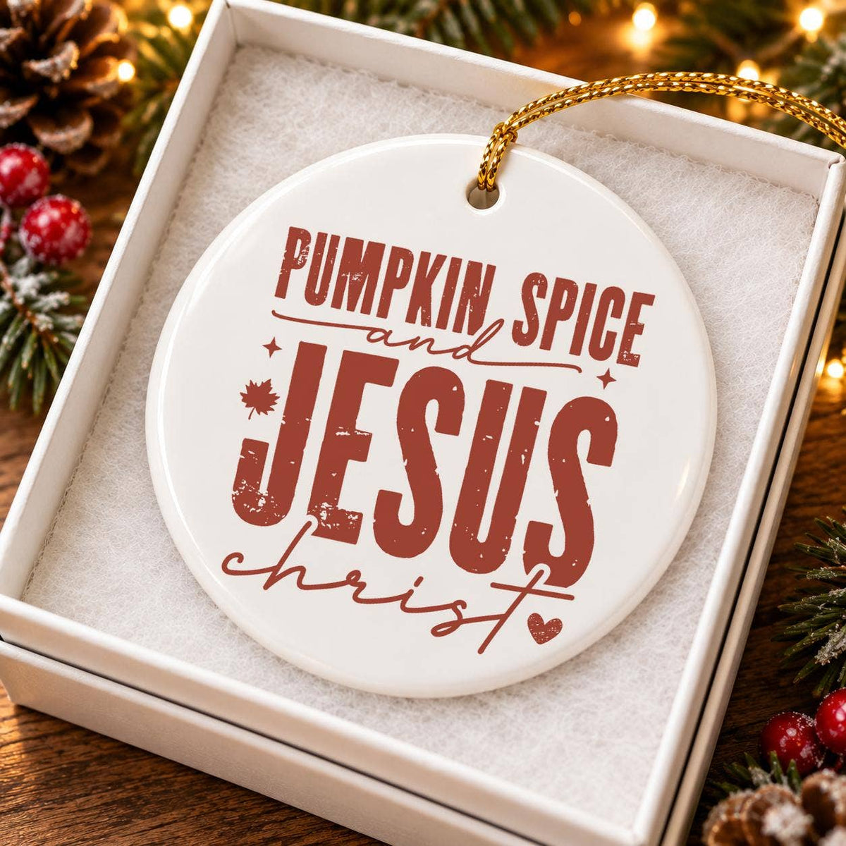 Pumpkin Spice & Jesus Ceramic Ornament for Christmas Tree