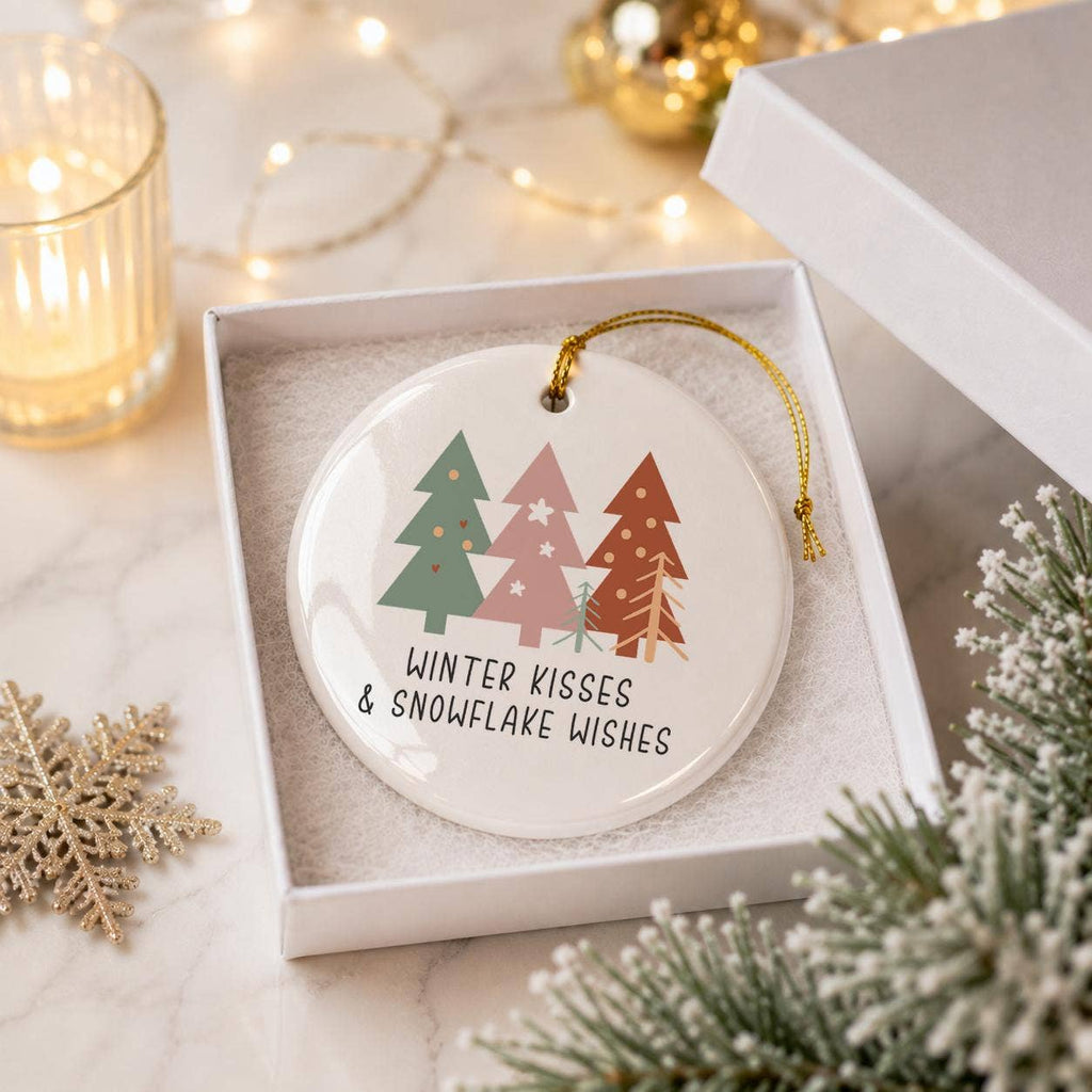 Winter Kisses Snowflake Ceramic Ornament with Gift Box