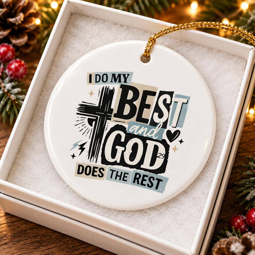 Religious Ceramic Ornament with Cross and Motivational Text