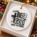 Religious Ceramic Ornament with Cross and Motivational Text