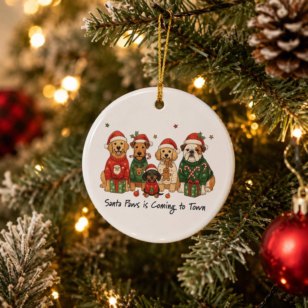 Santa Paws Christmas Dog Ceramic Ornament Gift Box