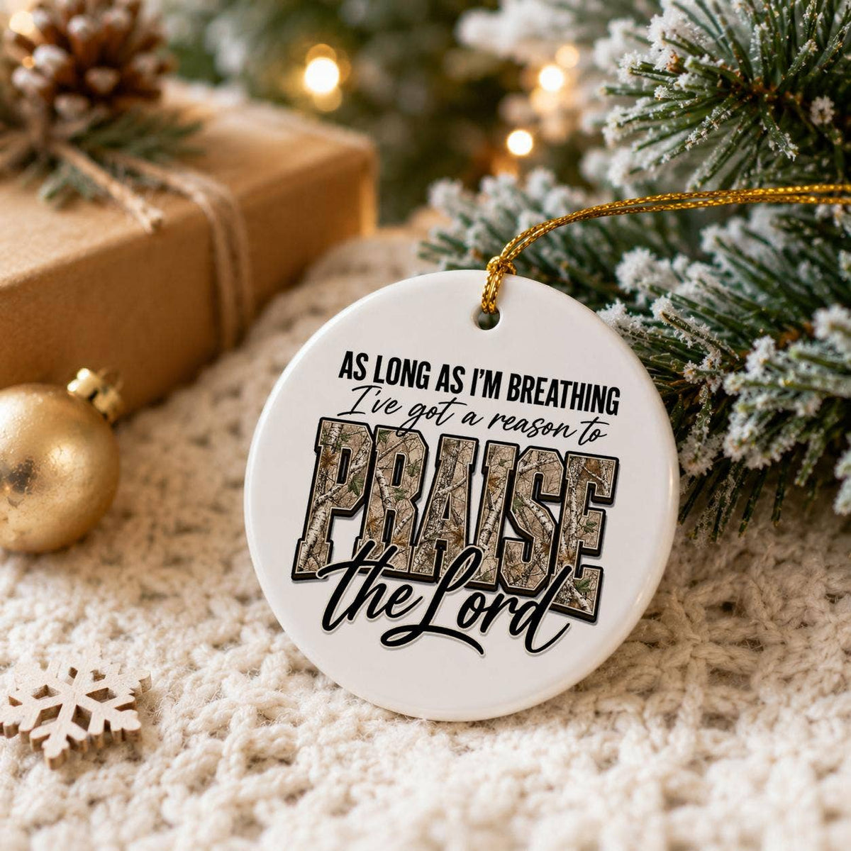 Religious Praise the Lord Ceramic Christmas Ornament
