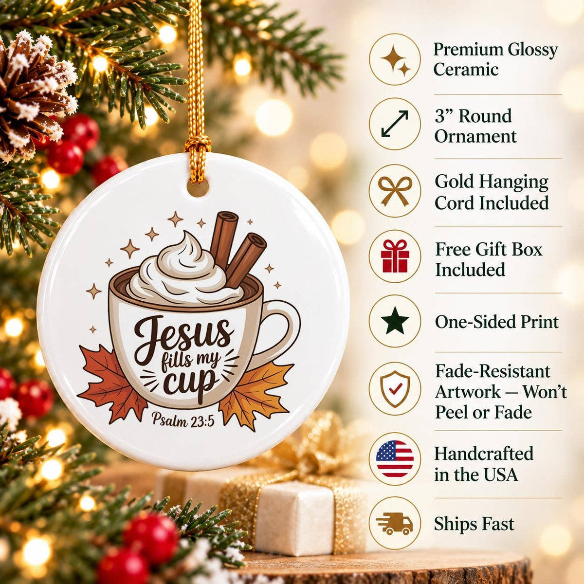 Psalm 23:5 Ceramic Christmas Ornament Gift Box