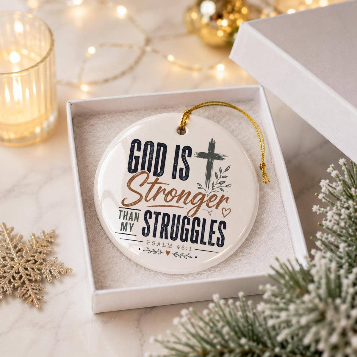 Faith & Hope Psalm 46:1 Ceramic Cross Ornament Gift