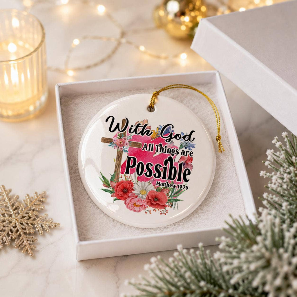 Faith Floral Cross Ceramic Ornament with Gift Box