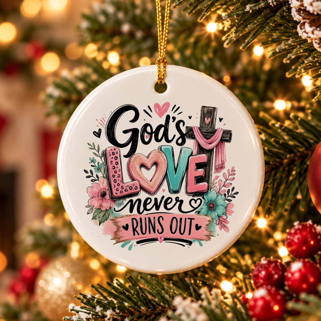 Faith & Love Floral Ceramic Ornament With Cross in Gift Box