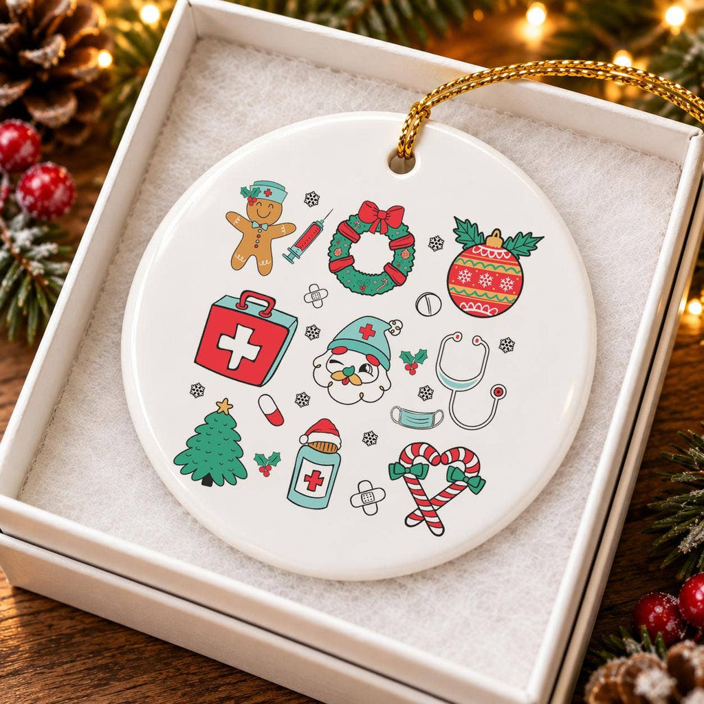 Gingerbread Nurse Ceramic Ornament with Gold Ribbon Gift Set