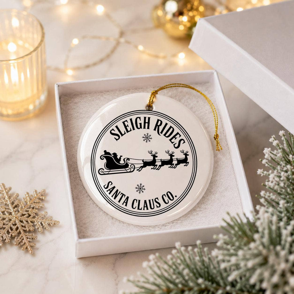 Sleigh Rides Ceramic Christmas Ornament with Gift Box