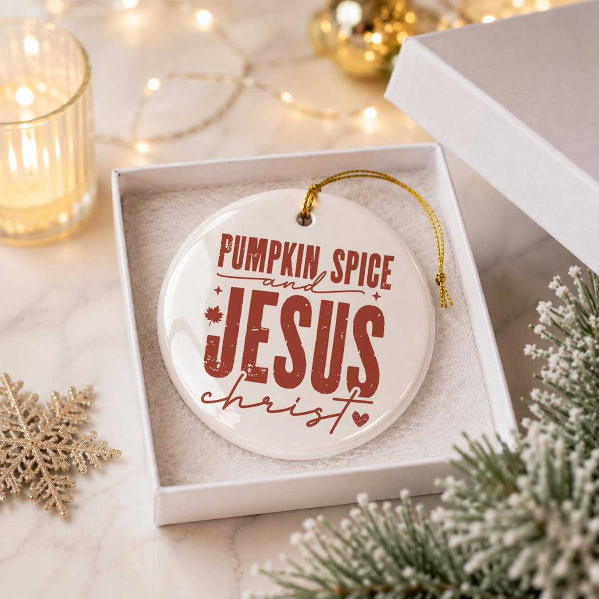 Pumpkin Spice & Jesus Ceramic Ornament for Christmas Tree