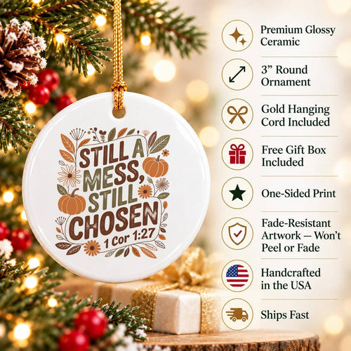 Autumn Faith Quote Ceramic Ornament with Pumpkin Design