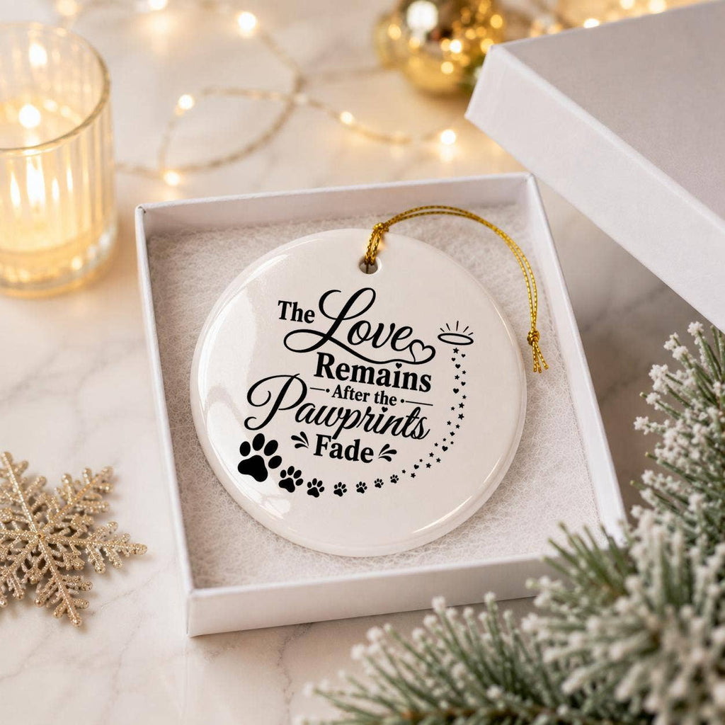 Pet Memorial Ceramic Ornament with Pawprints & Halos Motif