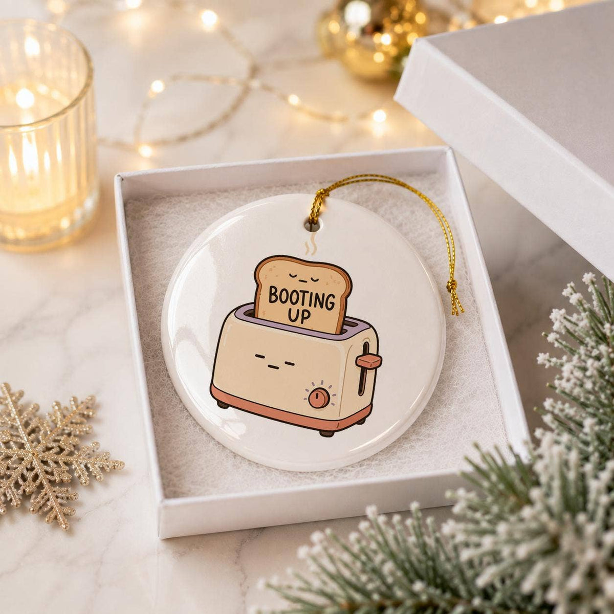 Humorous Toaster & Toast Ceramic Christmas Tree Ornament