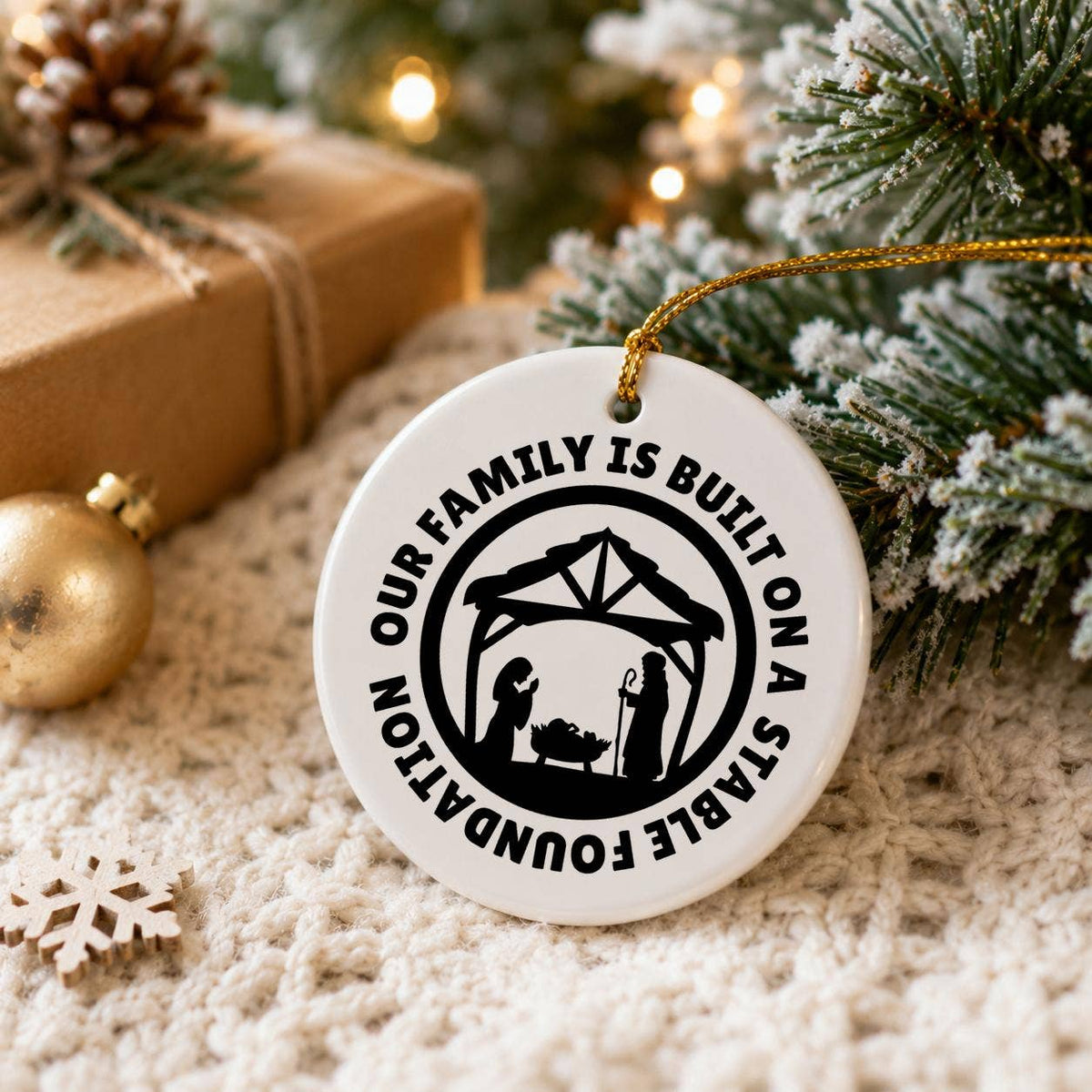 Nativity Ceramic Ornament with Inspirational Family Message