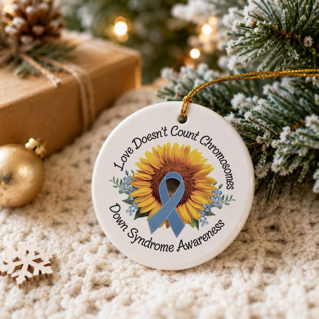 Down Syndrome Awareness Sunflower Ceramic Ornament