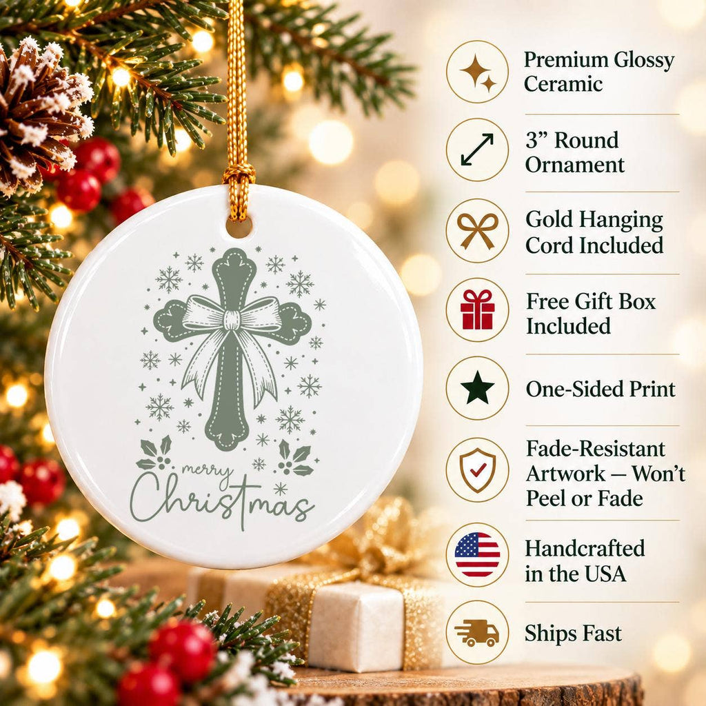 Elegant Ceramic Cross Ornament with Merry Christmas Message