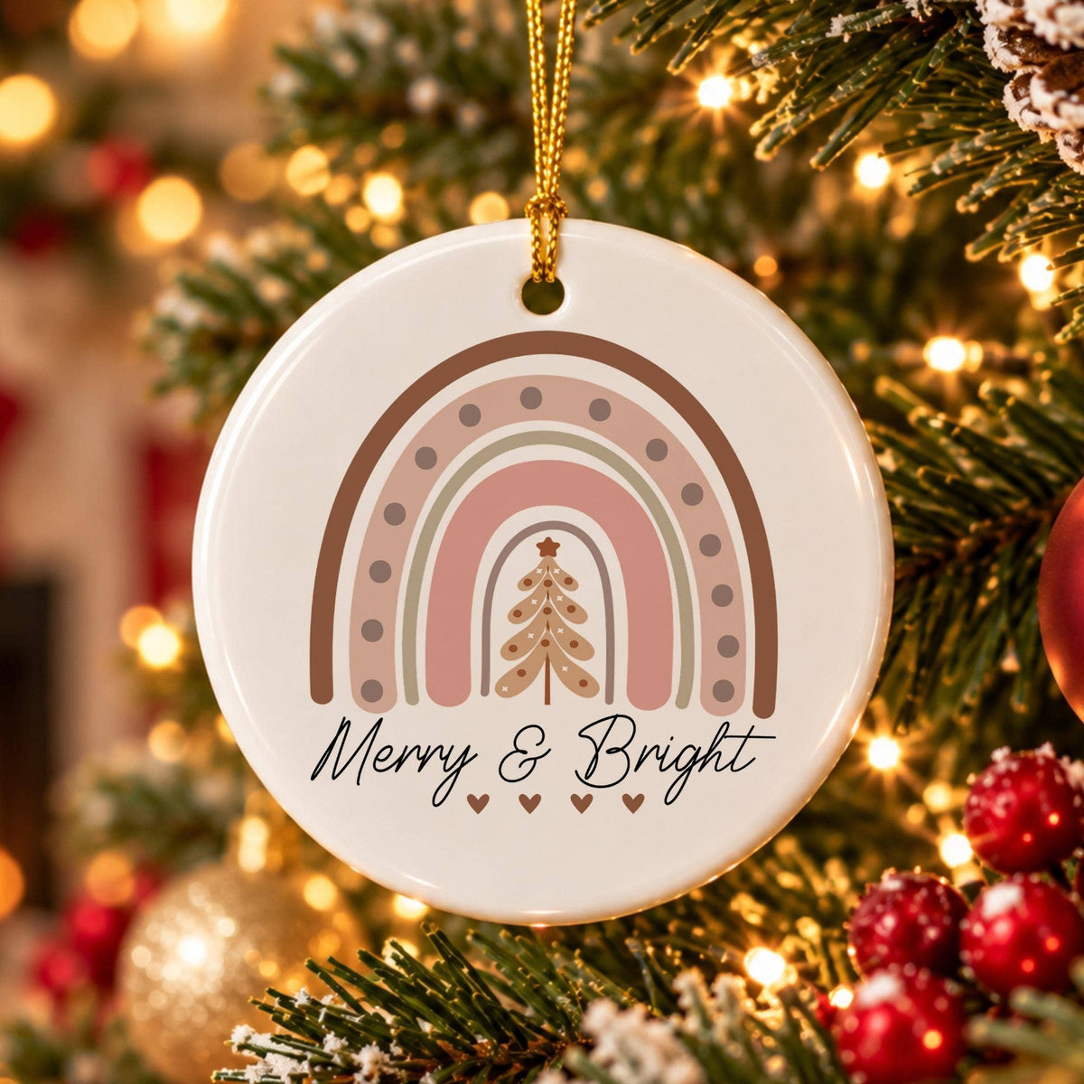 Merry & Bright Ceramic Rainbow Christmas Ornament