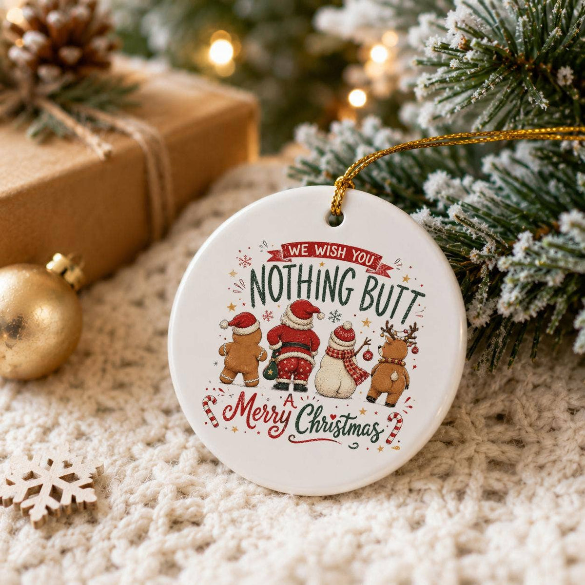 Festive Ceramic Ornament: Santa, Reindeer, Snowmen Humor