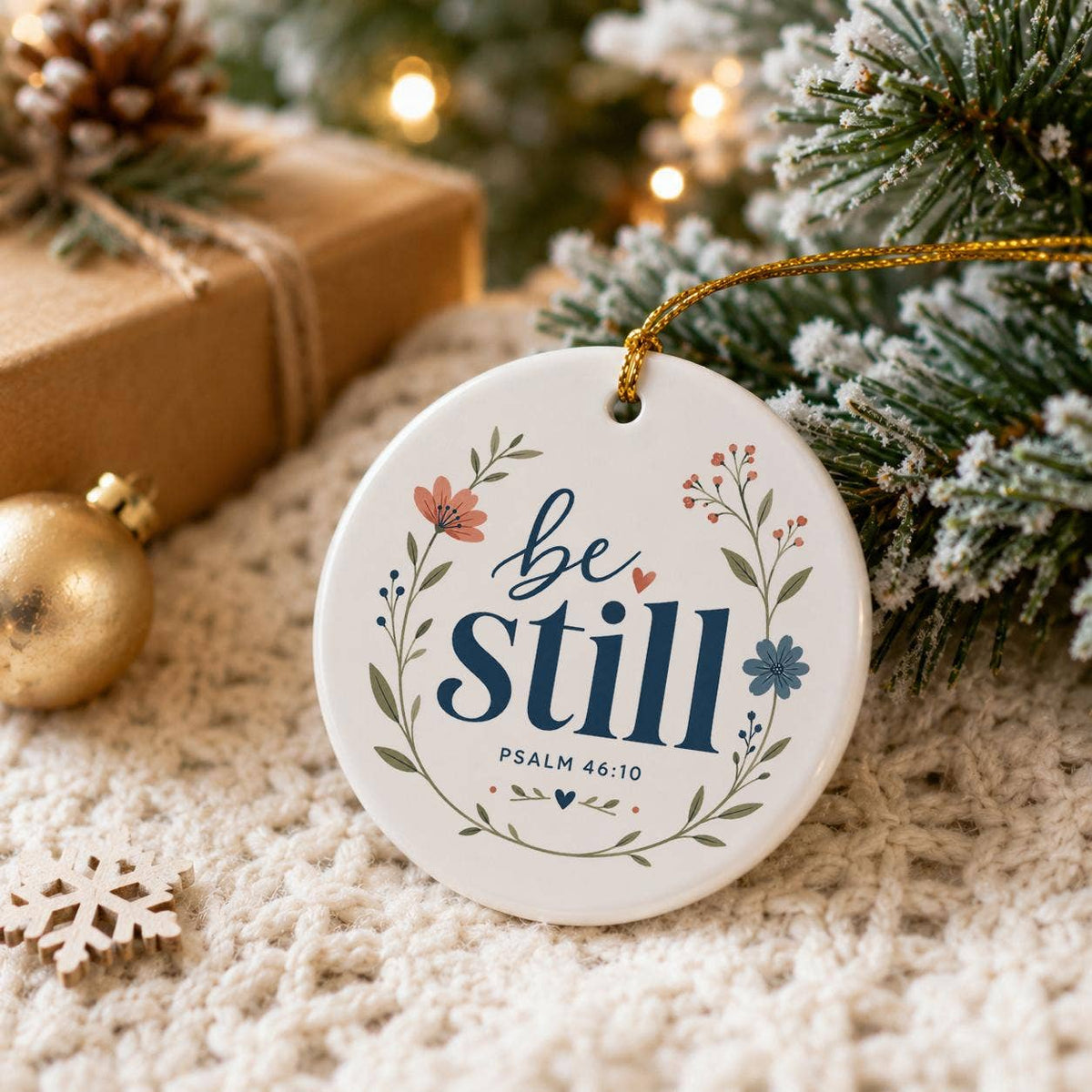 Be Still Psalm 46:10 Floral Ceramic Ornament for Christmas