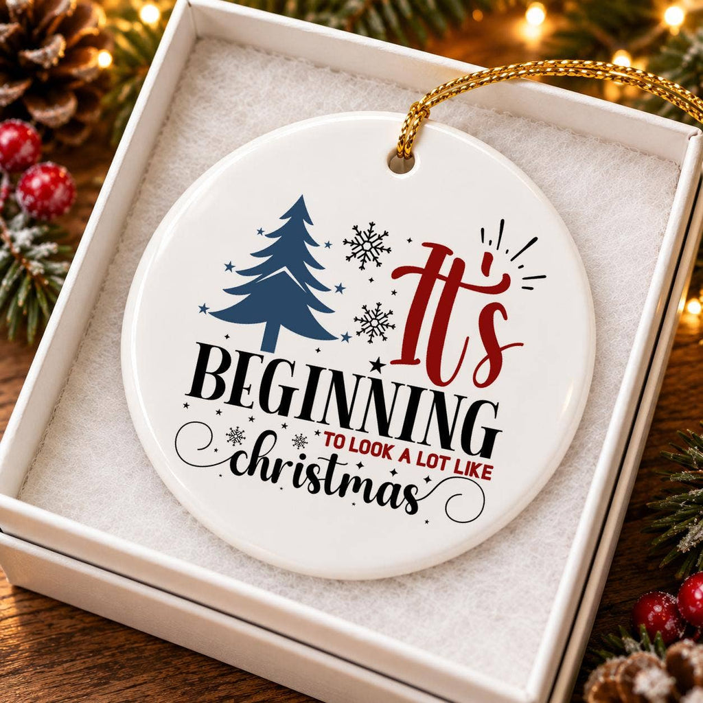 Vibrant Blue Ceramic Ornament with Snowflakes & Gift Box