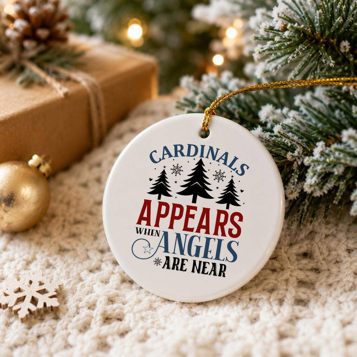 Cardinal Angels Christmas Ceramic Ornament Gift Box