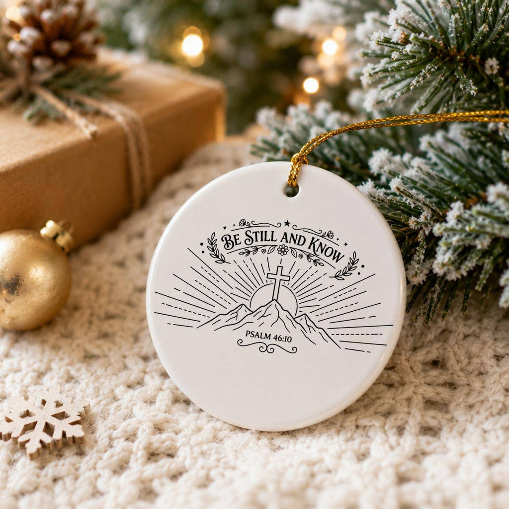 Be Still and Know Mountain Motif Ceramic Christmas Ornament