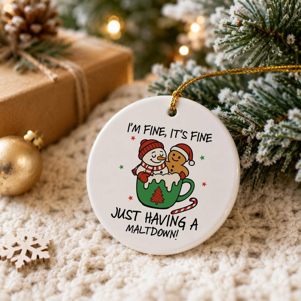 Funny Snowman Gingerbread Ceramic Christmas Ornament