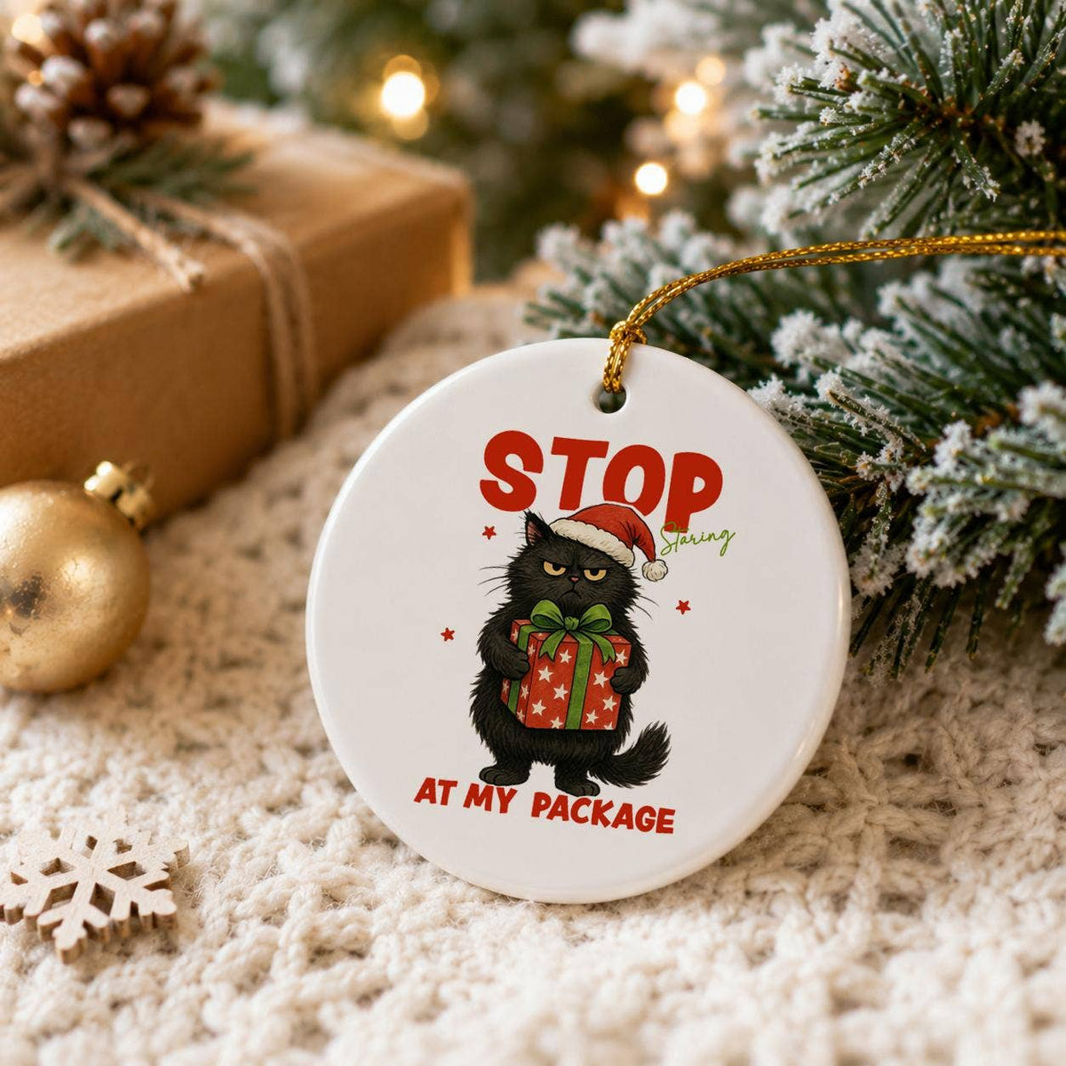 Humorous Cat Ornament with Santa Hat for Christmas Decor