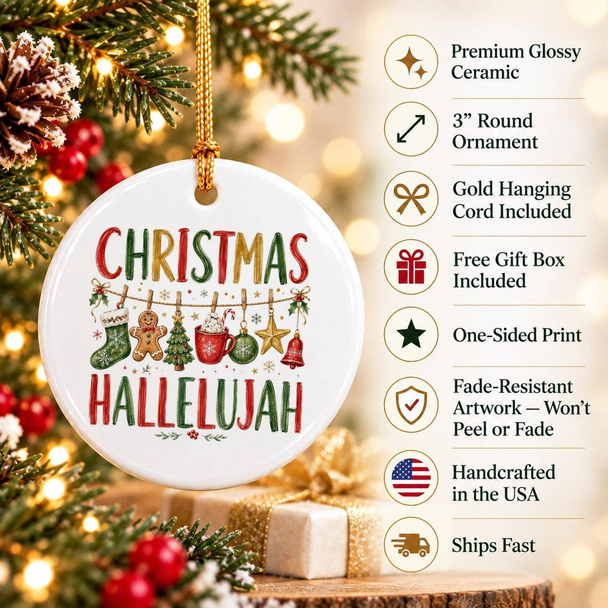 Christmas Hallelujah Ceramic Ornament with Gift Box