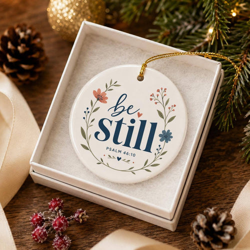 Be Still Psalm 46:10 Floral Ceramic Ornament for Christmas