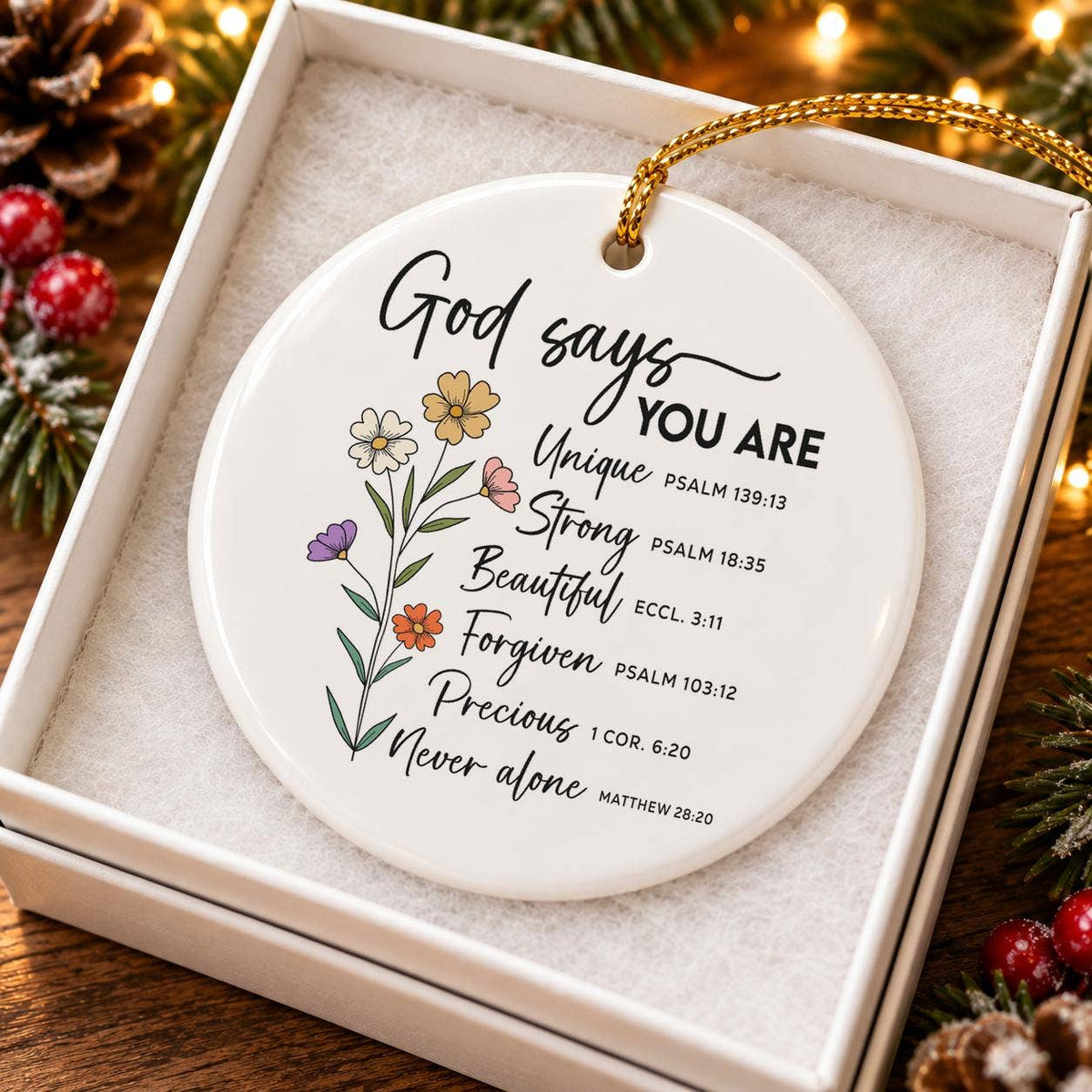 Inspirational Floral Scripture Ceramic Ornament Gift