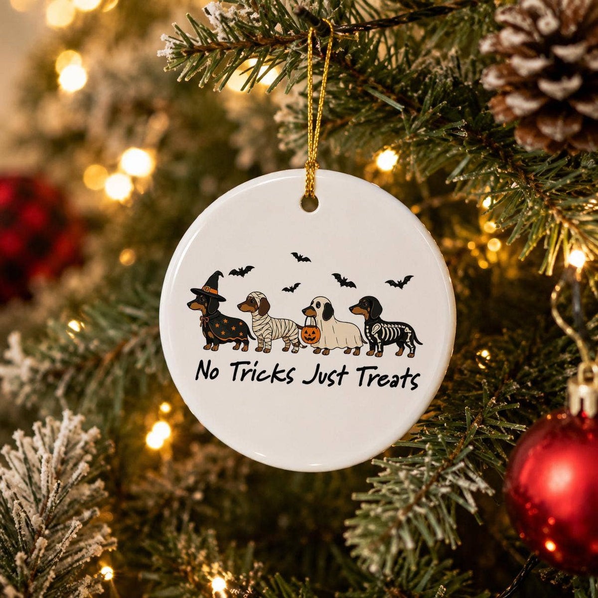 Ceramic Halloween Dachshund Ornament with Gift Box
