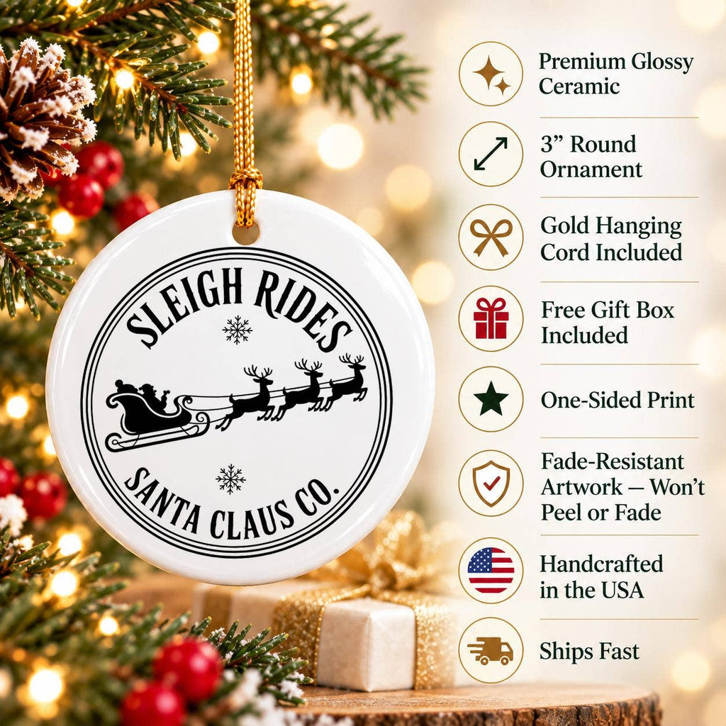 Sleigh Rides Ceramic Christmas Ornament with Gift Box