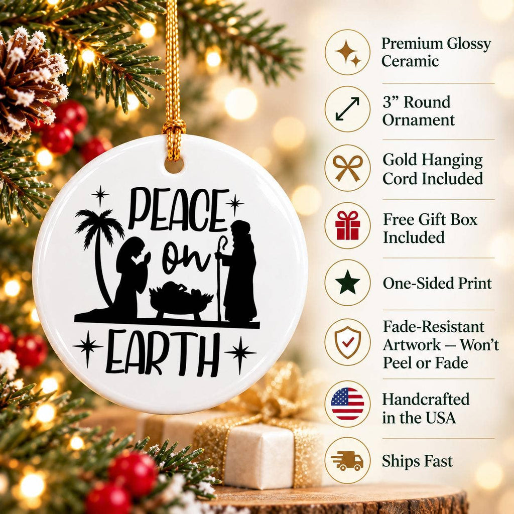 Peace on Earth Nativity Ceramic Christmas Ornament