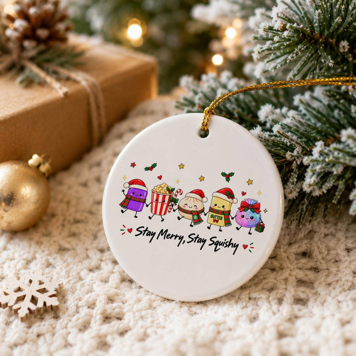 Stay Merry Whimsical Holiday Ceramic Ornament with Gift Box