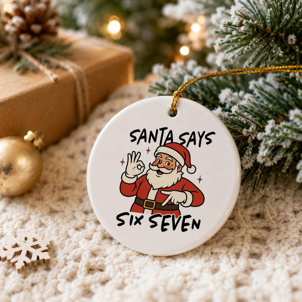 Humorous Santa Claus Hand Gesture Ceramic Christmas Ornament