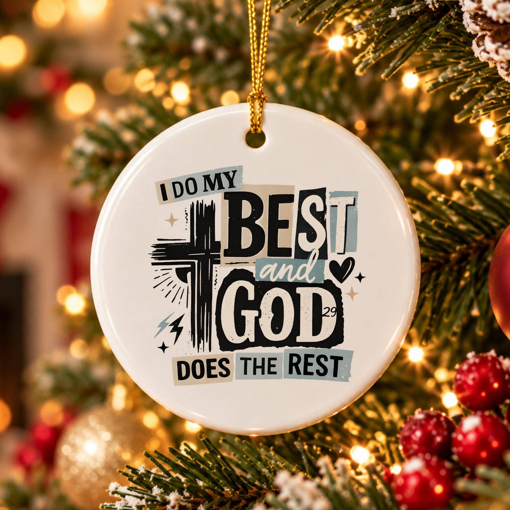 Religious Ceramic Ornament with Cross and Motivational Text