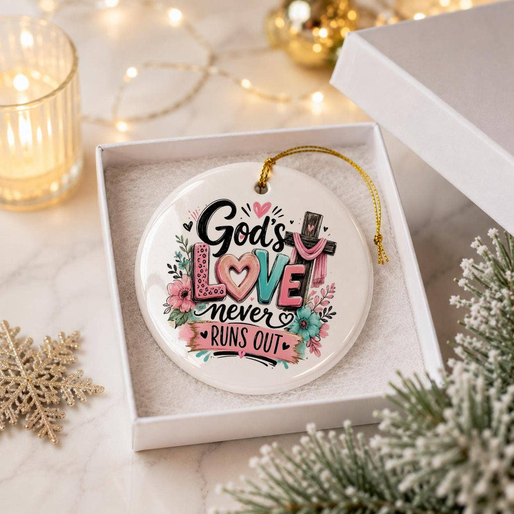Faith & Love Floral Ceramic Ornament With Cross in Gift Box
