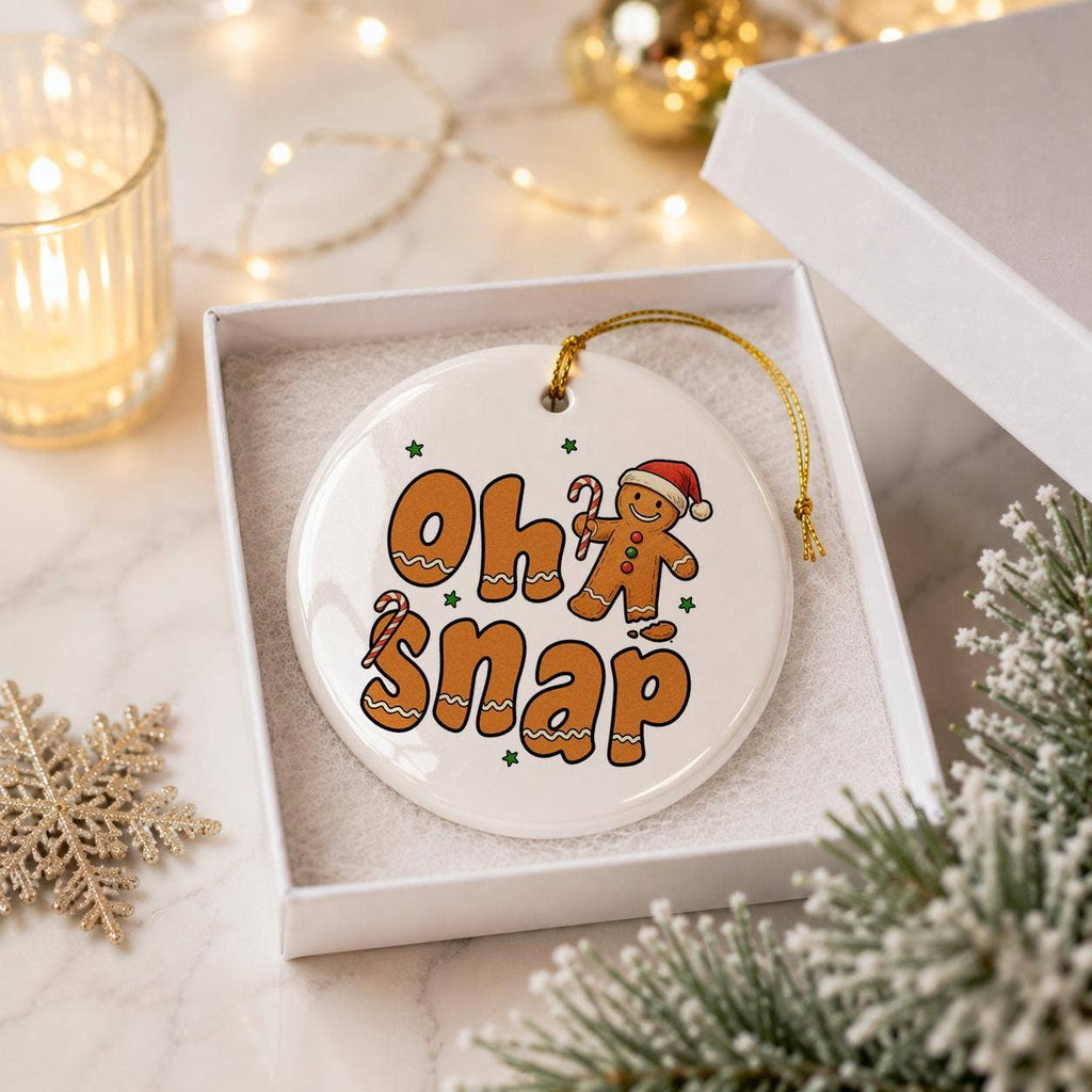Oh Snap Gingerbread Man Ceramic Ornament with Santa Hat