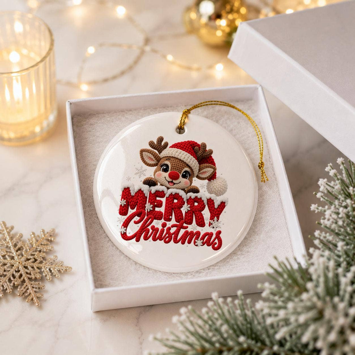 Rudolph Merry Christmas Ceramic Ornament Gift Boxed