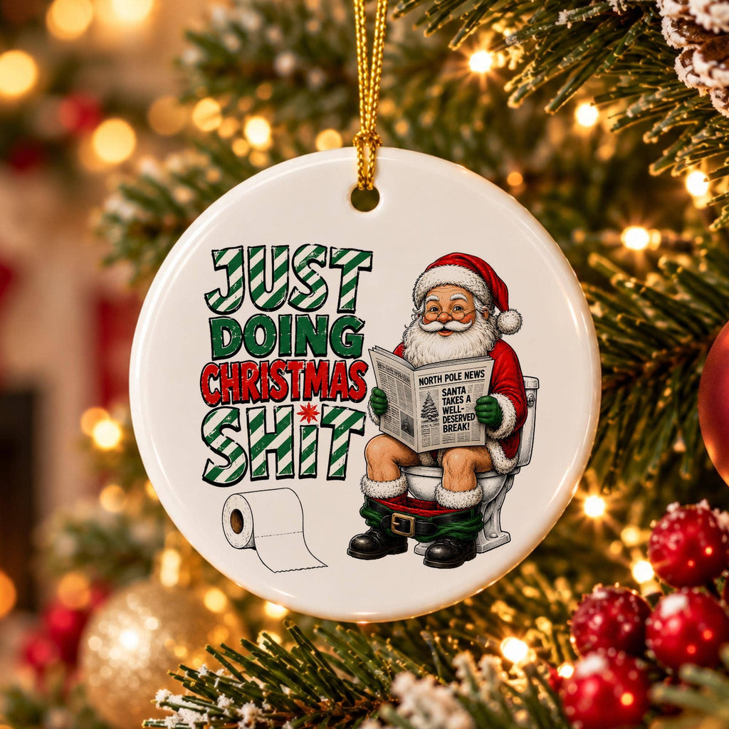 Hilarious Santa Toilet Humor Ornament in Gift Box - Ceramic