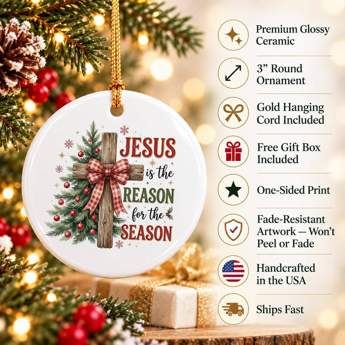 Ceramic Ornament: "Jesus is the Reason" Christmas Tree Decor