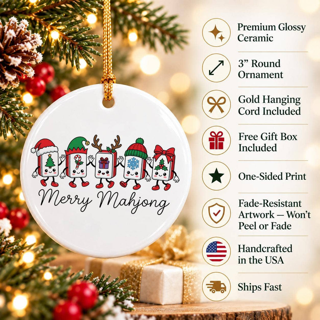 Festive Ceramic Ornament: Smiling Mahjong Tiles Xmas Decor